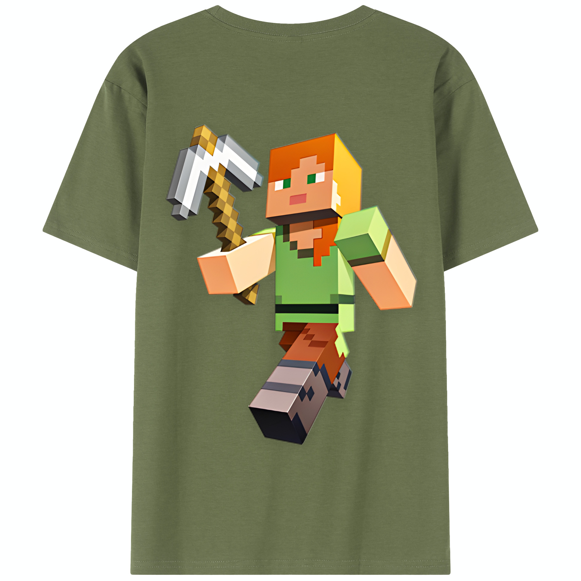 （画像用） マインクラフト ブロックの世界 Minecraft MC Block world 綿100％半袖Tシャツ（背面プリント）